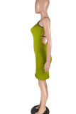 Red Sexy Solid Patchwork Frenulum Asymmetrical Pencil Skirt Dresses
