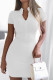 White Fashion Casual Solid Basic Zipper Collar Short Sleeve Dress