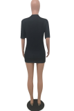 Black Casual Print Patchwork O Neck Straight Dresses