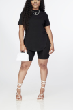 Blue Casual Solid Draw String O Neck Short Sleeve Two Pieces