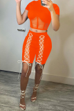 Blue Sexy Solid Mesh Half A Turtleneck Short Sleeve Two Pieces