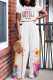 White Fashion Casual Print Basic O Neck Short Sleeve Two Pieces