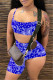 Blue Fashion Sexy Print Backless Asymmetrical Sleeveless Two Pieces