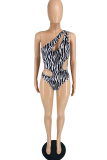 White Sexy Print Hollowed Out Patchwork Swimwears