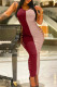 Burgundy Fashion Sexy Patchwork Ripped O Neck Vest Dress