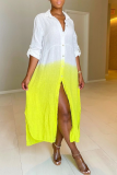 Yellow Casual Patchwork Patchwork Turndown Collar Irregular Dress Dresses
