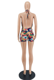 Red Sexy Print Hollowed Out Draw String Swimwears