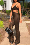 Camel Fashion Sexy Patchwork See-through Backless Spaghetti Strap Regular Jumpsuits