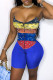 Blue Fashion Sexy Print Backless Spaghetti Strap Sleeveless Two Pieces