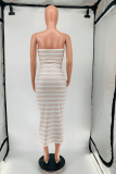 White Sexy Print Patchwork Strapless Pencil Skirt Dresses