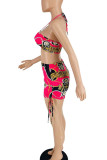 Rose Red Sexy Print Patchwork Frenulum Swimwears