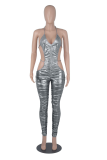 Blue Sexy Solid Hollowed Out Halter Skinny Jumpsuits