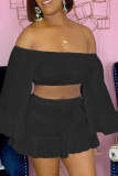 Purple Casual Solid Patchwork Off the Shoulder Long Sleeve Two Pieces
