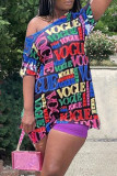 Black Street Print Patchwork Asymmetrical O Neck Dresses