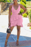 Pink Fashion Sexy Solid Backless Spaghetti Strap Sleeveless Dress