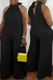Light Purple Fashion Casual Solid Hollowed Out Without Belt O Neck Regular Jumpsuits