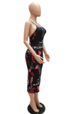 Red Sexy Print Patchwork Spaghetti Strap Pencil Skirt Dresses
