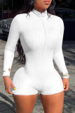 Red Fashion Casual Solid Basic Zipper Collar Long Sleeve Skinny Romper