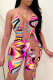 Purple Sexy Print Hollowed Out Halter Skinny Jumpsuits