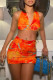 Red Fashion Sexy Print Backless Halter Sleeveless Two Pieces