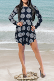 Yellow Casual Print Patchwork O Neck Straight Dresses