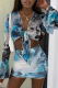 Black Sexy Print Patchwork O Neck Long Sleeve Two Pieces