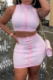 Pink Fashion Sexy Print Vests O Neck Sleeveless Two Pieces