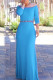 Light Blue Elegant Solid Patchwork Off the Shoulder Straight Dresses
