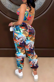 Multicolor Sexy Print Split Joint U Neck Sleeveless Two Pieces
