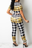 Multicolor Fashion Casual Print Basic O Neck Short Sleeve Two Pieces