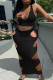 Black Fashion Sexy Solid Hollowed Out U Neck Sleeveless Two Pieces