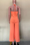 Tangerine Casual Solid Patchwork Spaghetti Strap Straight Jumpsuits