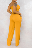 Yellow Sexy Solid Patchwork Strapless Sleeveless Two Pieces