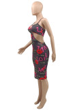 Multicolor Fashion Sexy Print Backless Spaghetti Strap Sleeveless Dress