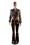 Leopard Print Sexy Print Patchwork Mandarin Collar Long Sleeve Two Pieces