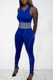 Royal Blue Casual Solid Split Joint O Neck Skinny Jumpsuits