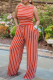 Red Casual Striped Patchwork O Neck Sleeveless Two Pieces