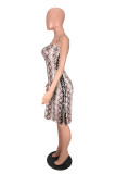 Grey Fashion Sexy Print Backless Spaghetti Strap Sleeveless Dress