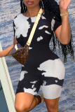 Black Sexy Print Patchwork O Neck Skinny Rompers