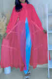 Rose Red Fashion Casual Solid Split Joint Half A Turtleneck Long Sleeve Dresses