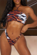 Brown Sexy Print Hollowed Out Patchwork Swimwears
