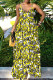 Yellow Black Sexy Casual Print Backless Spaghetti Strap Long Dress