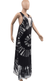 Black Sexy Print Patchwork V Neck Straight Dresses