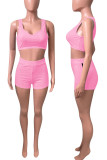 Pink Street Solid Patchwork U Neck Two Pieces