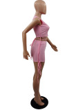 Pink Casual Solid Vests O Neck Sleeveless Two Pieces