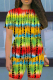 Red Casual Print Patchwork O Neck Short Sleeve Two Pieces