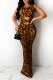 Yellow Sexy Print Hollowed Out O Neck Pencil Skirt Dresses