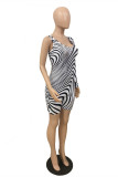 White Fashion Sexy Print Asymmetrical O Neck Skinny Romper