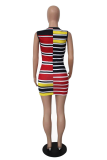 Red Sexy Striped Patchwork O Neck Pencil Skirt Dresses