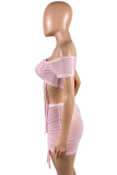 Pink Fashion Sexy Solid See-through Backless Off the Shoulder Sleeveless Two Pieces